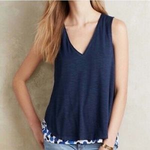 Anthropologie Deletta "Weekdays" Layered Polka Dot Tank Top Blue/White